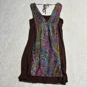 Cinnamon Girl Y2K Sleeveless‎ Dress Large Layers Brown Artsy Art to Wear Block